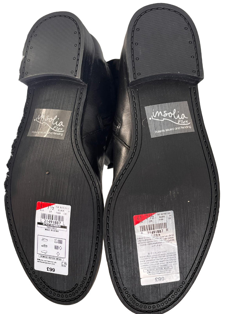 Black M&S Footglove shoes with visible price labels on soles