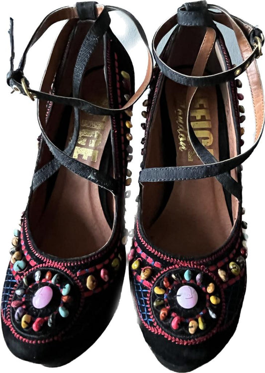 Office Black Suede Embellished Shoes - UK4