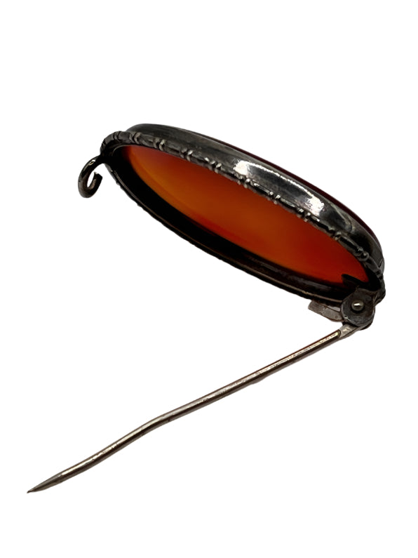 Antique Silver Egg Yolk Amber Brooch