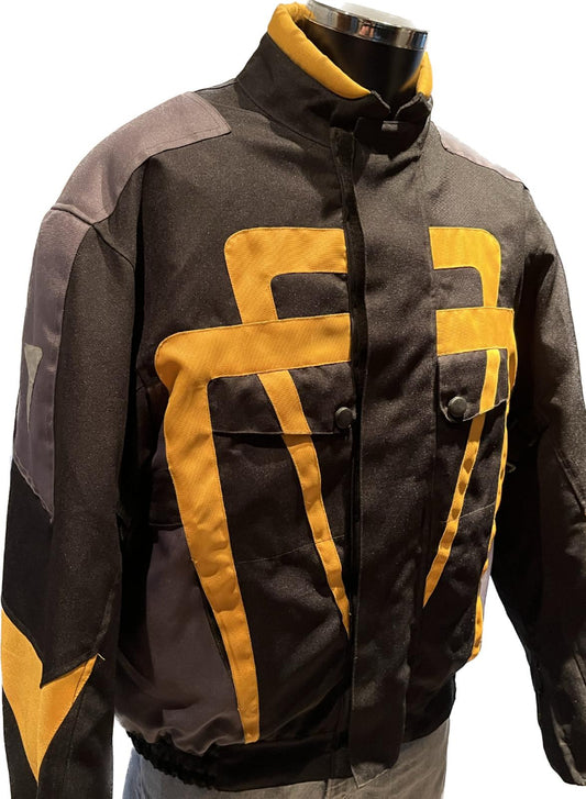 Unbranded black and yellow motorbike coat - front