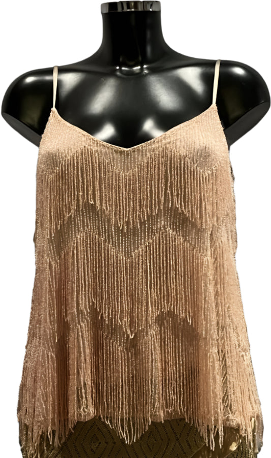 Nude Colour Beaded Tassel Top - UK8