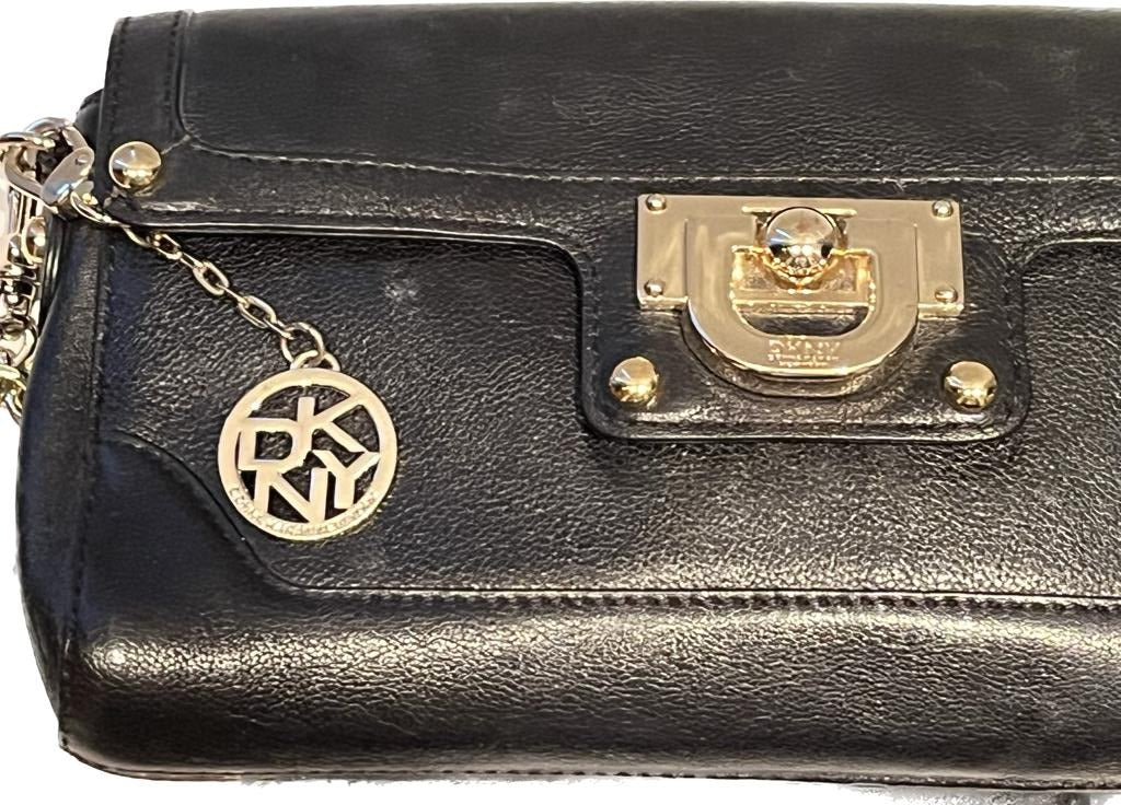 DKNY Black Leather Handbag with Chain Strap