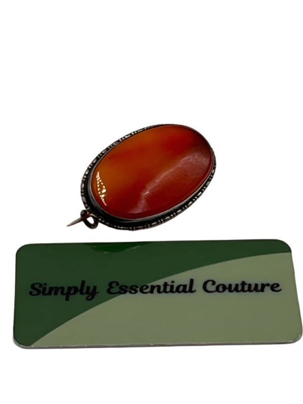 Antique Silver Egg Yolk Amber Brooch