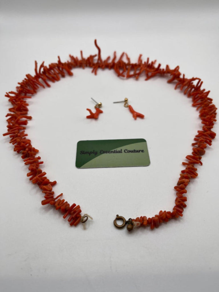 J.W. Benson Antique Coral Necklace & Earrings