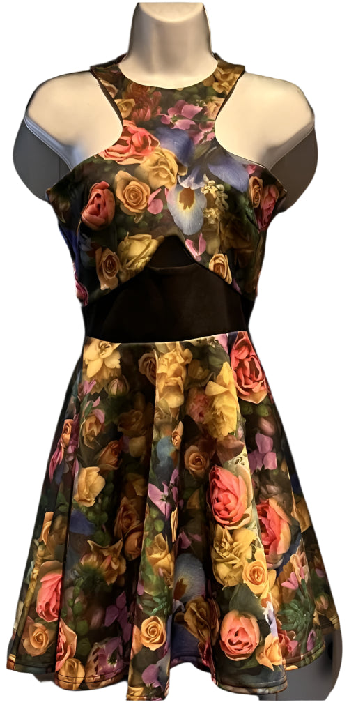 Boohoo Floral Cut Out Skater Dress - UK12