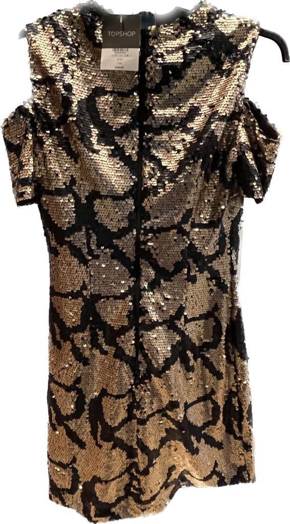 TOPSHOP Black & Gold Sequinned Dress - UK8