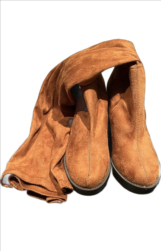 RED KISS Long Suede Brown Boots - Size UK4