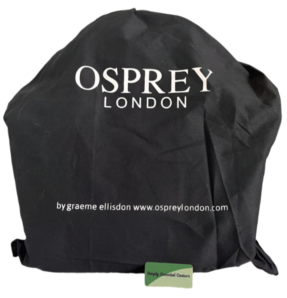 Black Osprey London dust bag with a visible brand logo on a white background