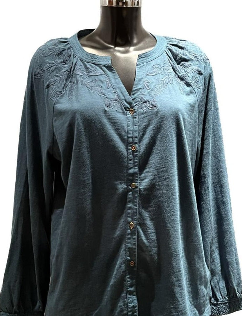 White Stuff Teal Long Sleeve Top - Size 18