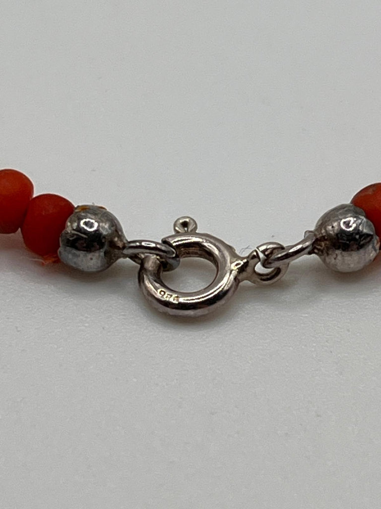 Raw Red Coral Beads and Silver Bracelet
