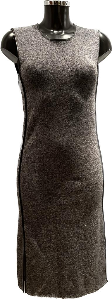 ZARA KNIT Grey Wool Faux Leather Dress UK L Brand NEW with Tags