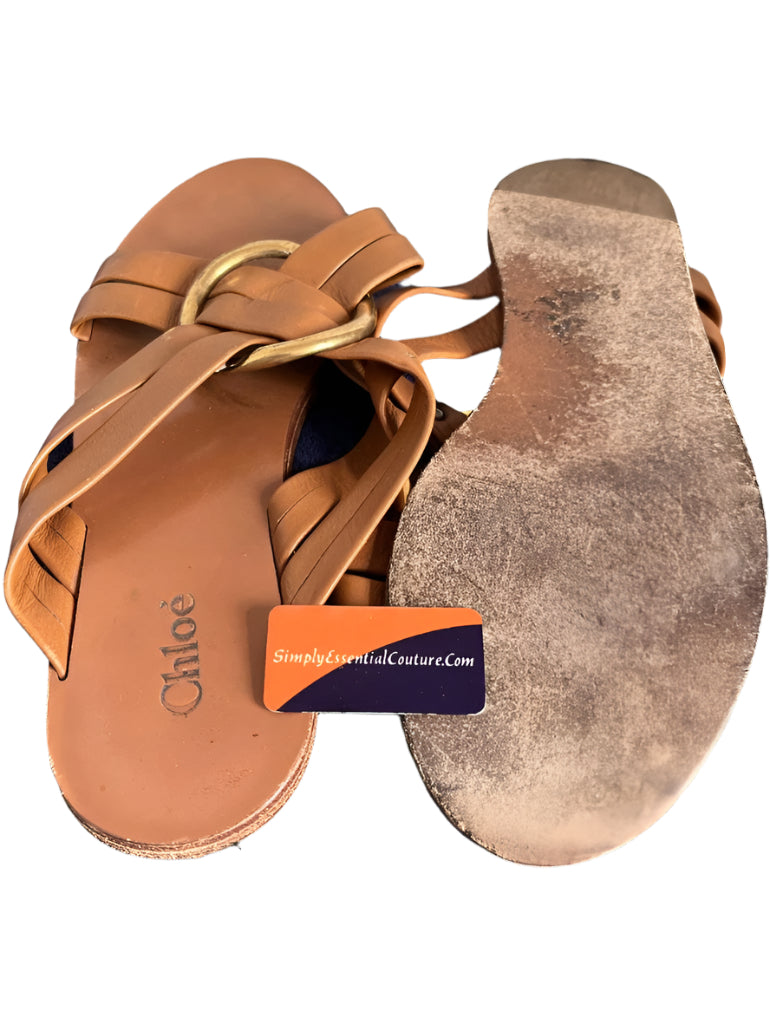 CHLOE Brown Leather Sliders Sole