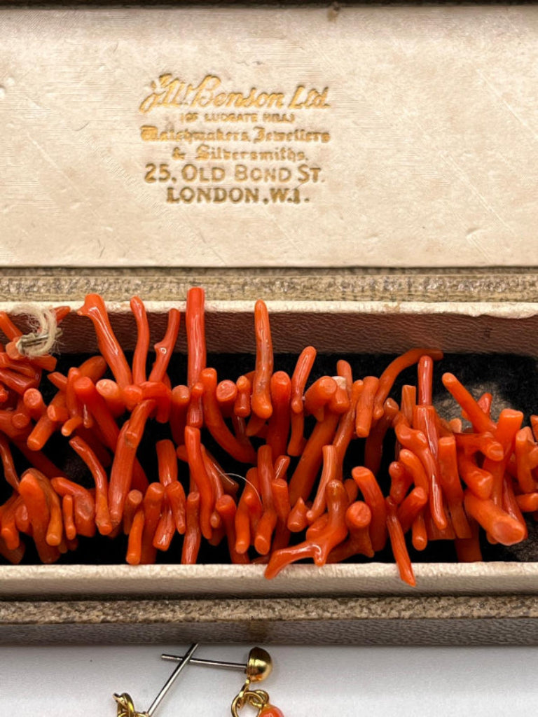 J.W. Benson Antique Coral Necklace & Earrings