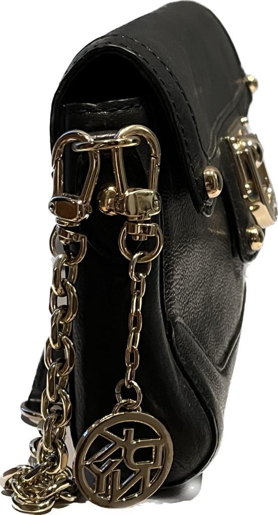 DKNY Black Leather Handbag with Chain Strap