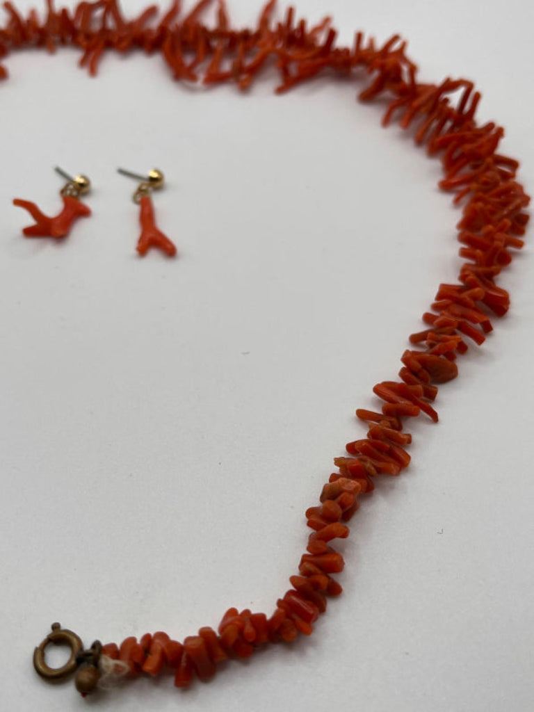 J.W. Benson Antique Coral Necklace & Earrings