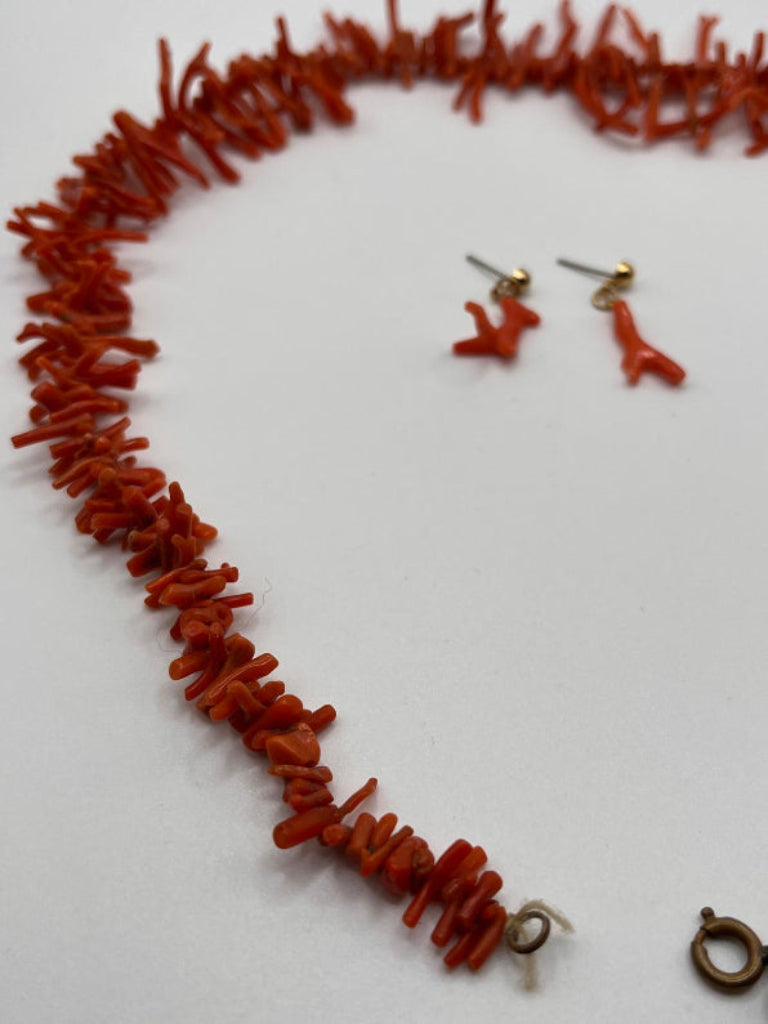 J.W. Benson Antique Coral Necklace & Earrings