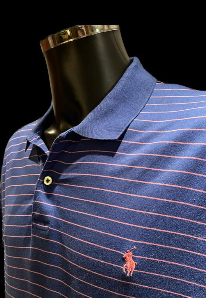 Polo Blue Striped Golf Shirt - Front Detail
