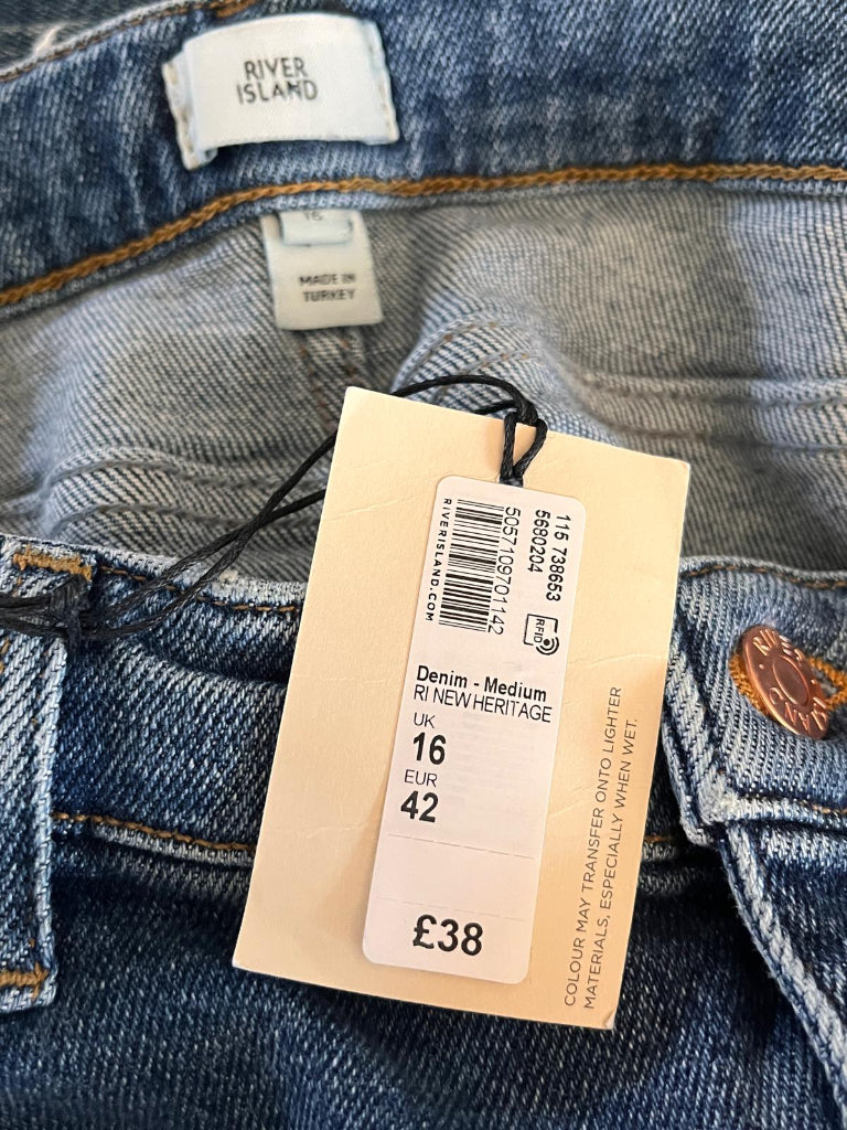 RIVER ISLAND Blue Denim Skirt - UK 16