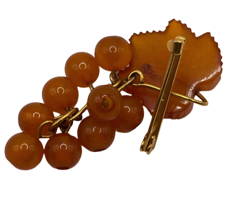 RUSSIAN AMBER Grape & Vine Brooch - Preloved