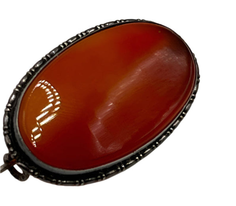 Antique Silver Egg Yolk Amber Brooch