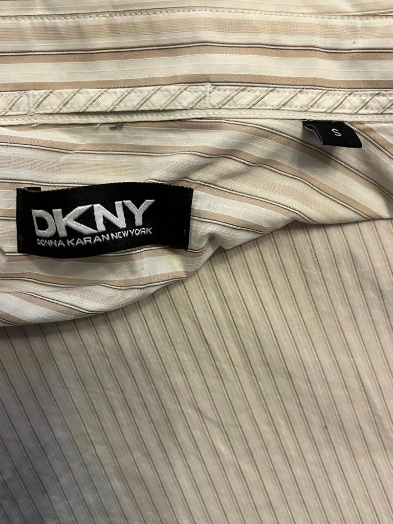 DKNY Cream & Brown Striped Shirt - Size S
