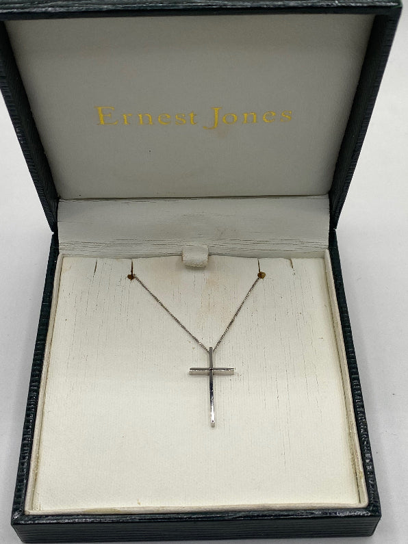 ERNEST JONES 9ct White Gold & Diamond Cross