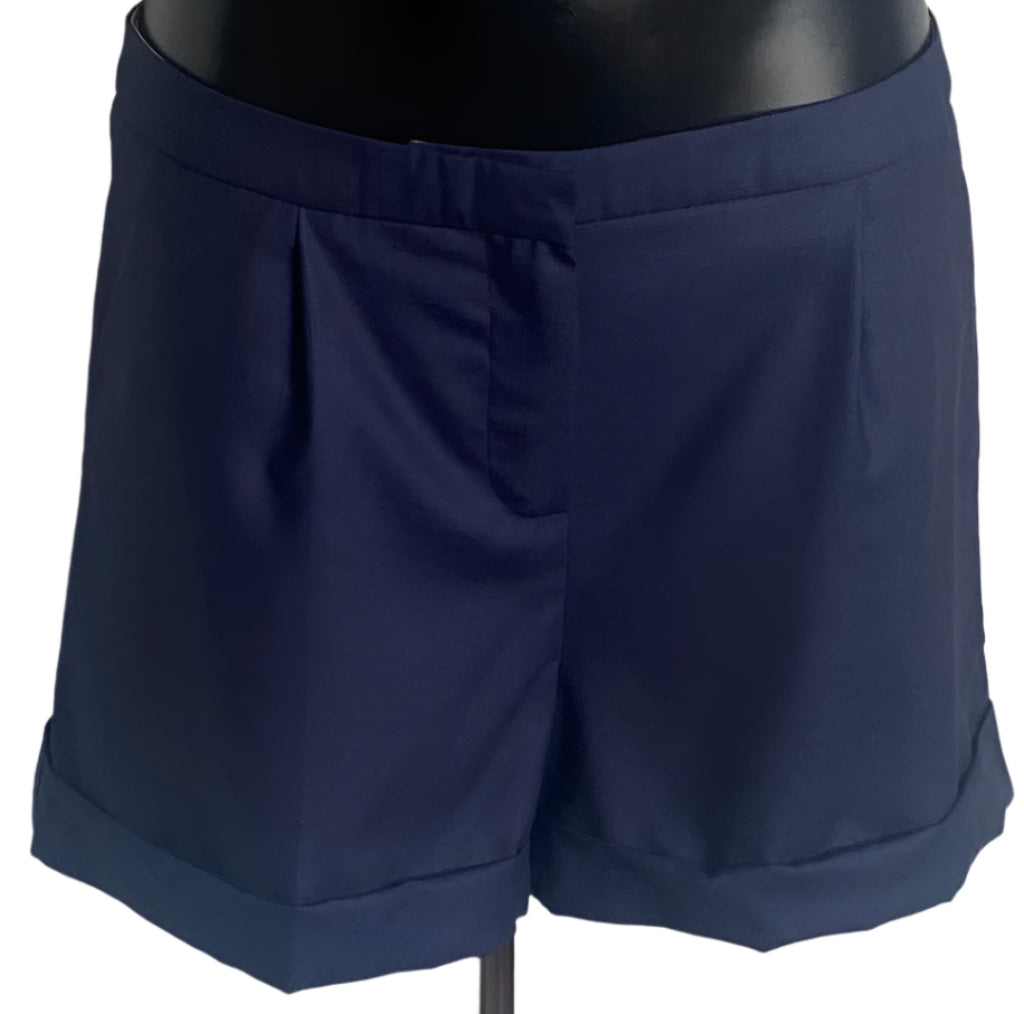TOPSHOP Navy Wool Shorts - Size UK12