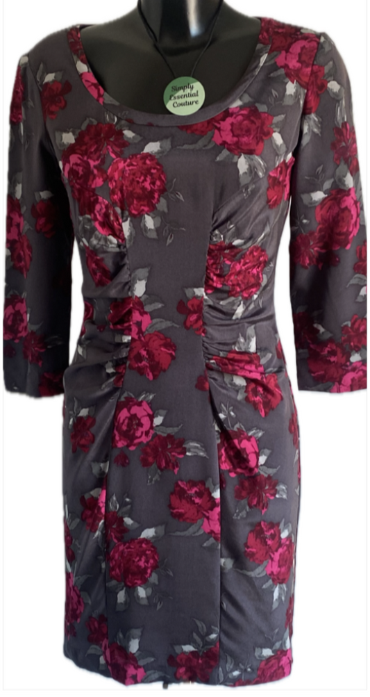 Jigsaw Grey Dress with Roses - UK10