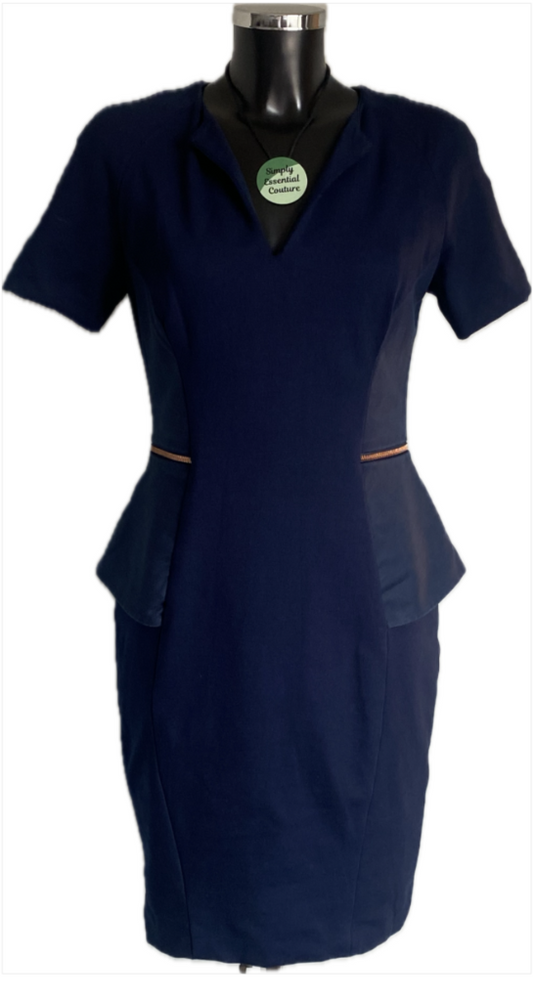 Ted Baker Navy Peplum Dress - Size UK12