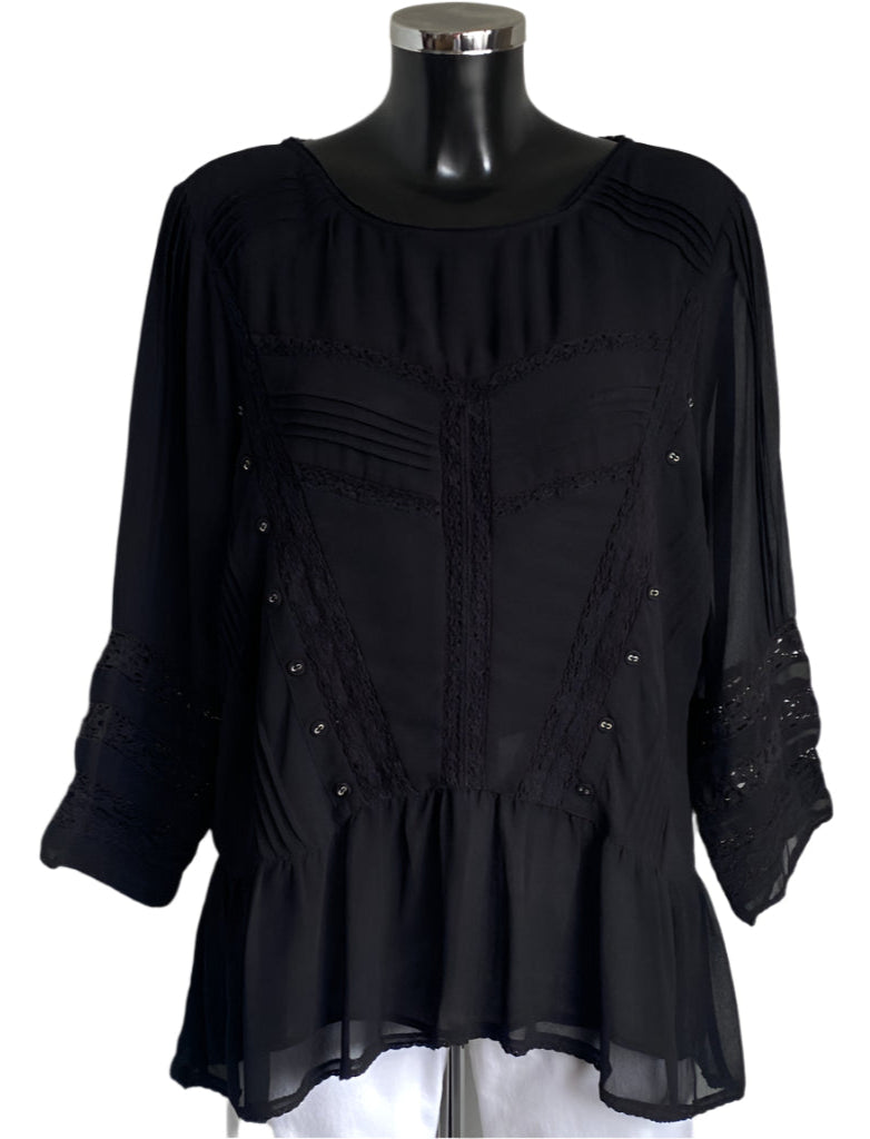 MINT VELVET Black Hobo Top - Size UK18