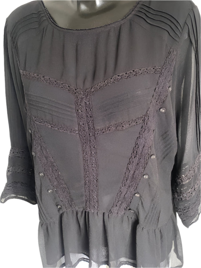 MINT VELVET Black Hobo Top - Size UK18