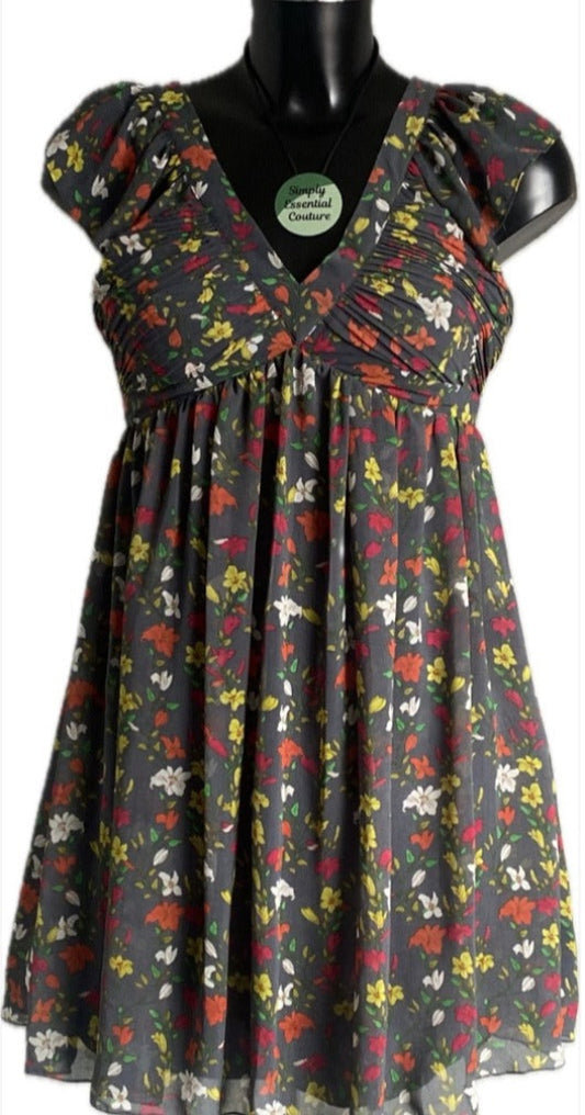 LIPSY Grey Floral Dress - Size UK8