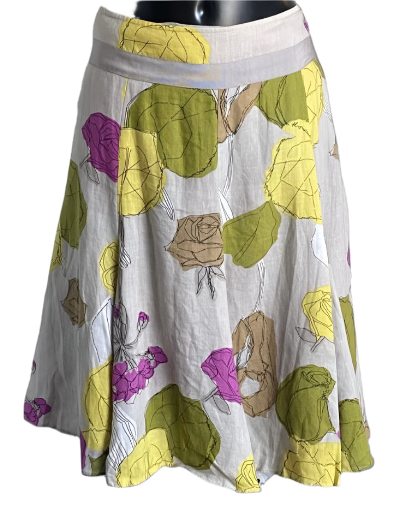 HOBBS Grey Floral Linen Skirt - UK14