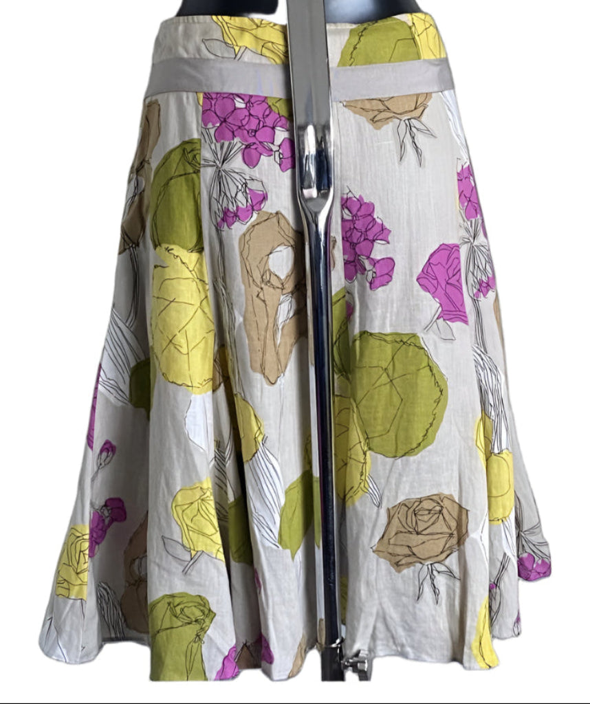 HOBBS Grey Floral Linen Skirt - UK14