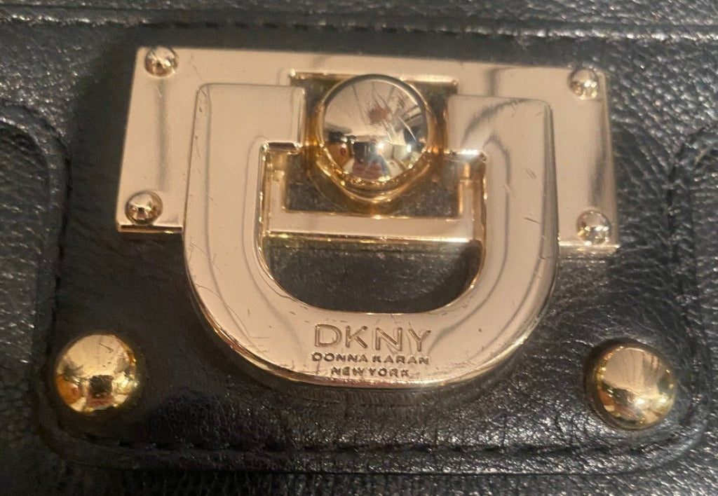 DKNY Black Leather Handbag with Chain Strap