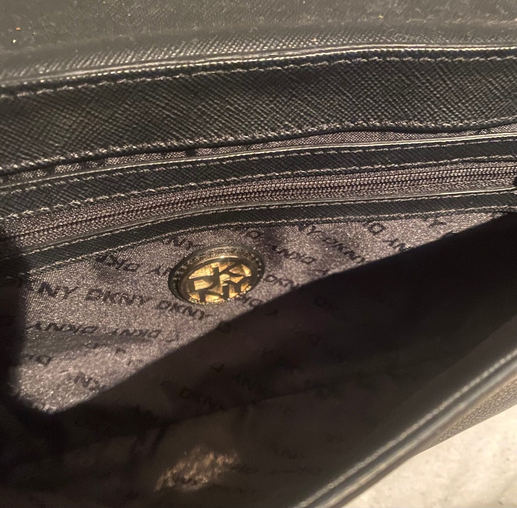 DKNY Black Leather Handbag with Chain Strap