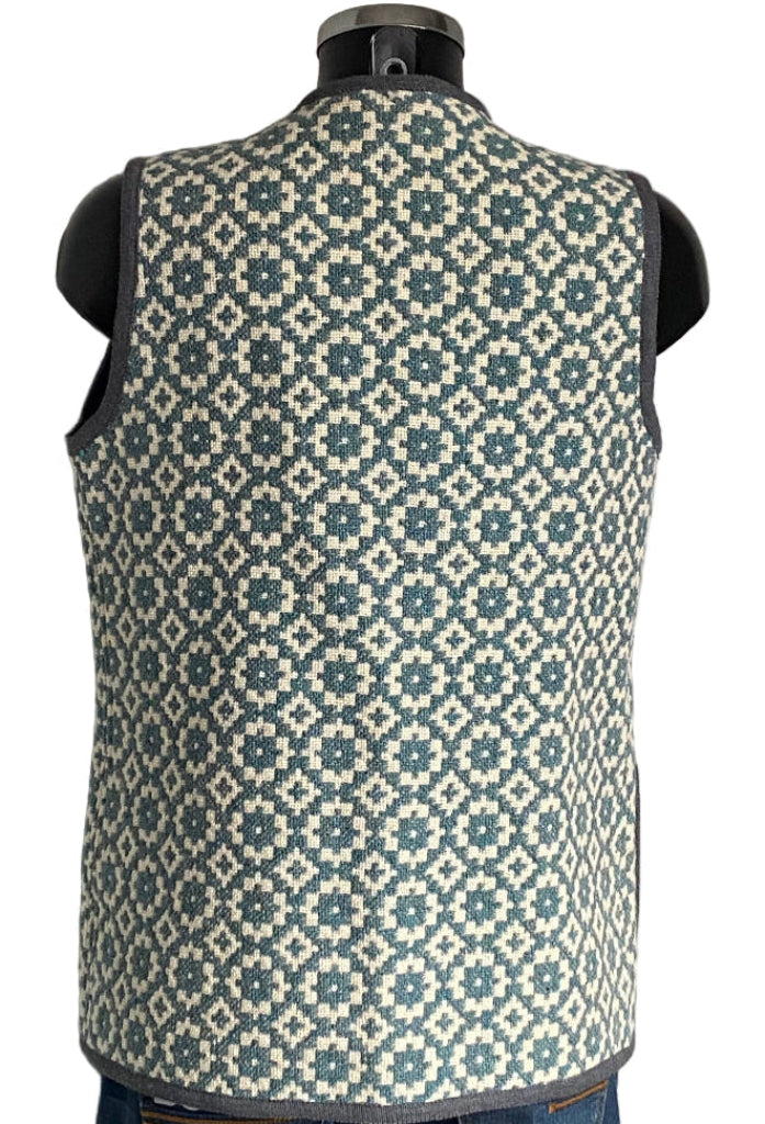 TREFRIW Patterned vest on a mannequin against a white background