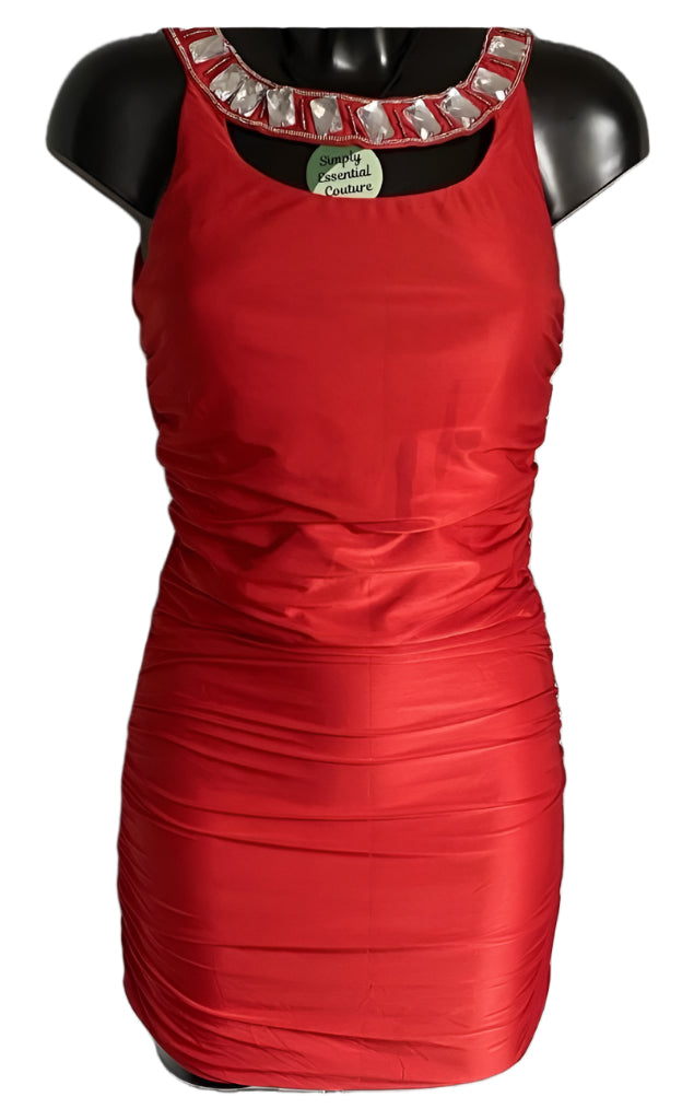 AX Paris Red Ruched Jewelled Dress UK12