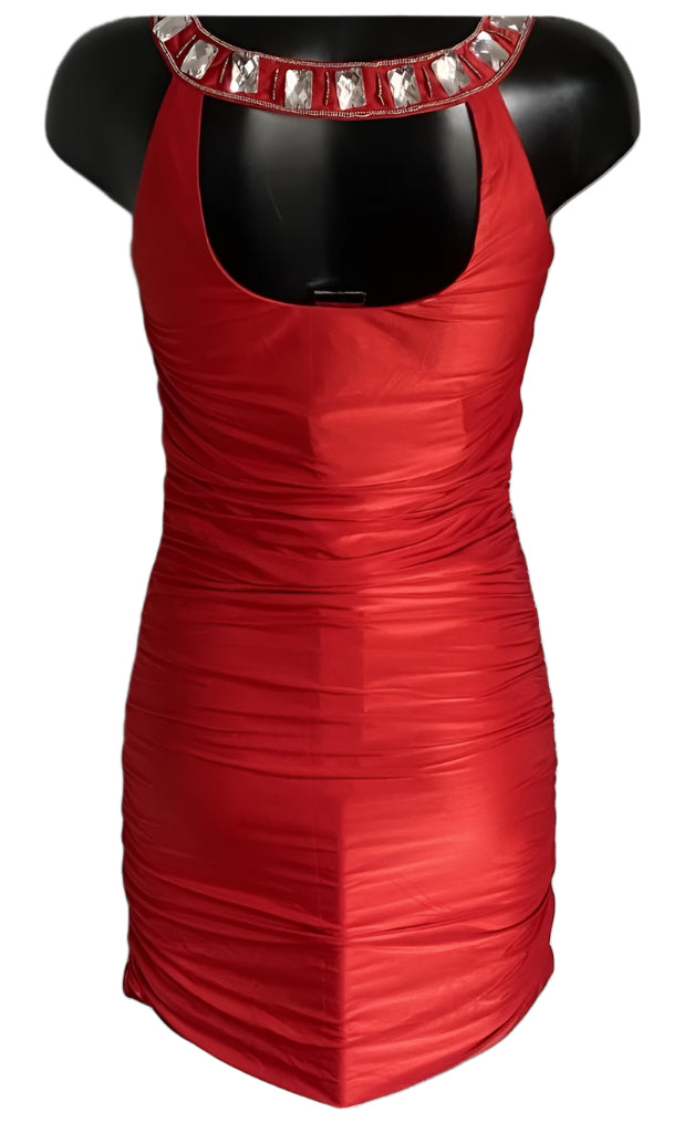 AX Paris Red Ruched Jewelled Dress UK12