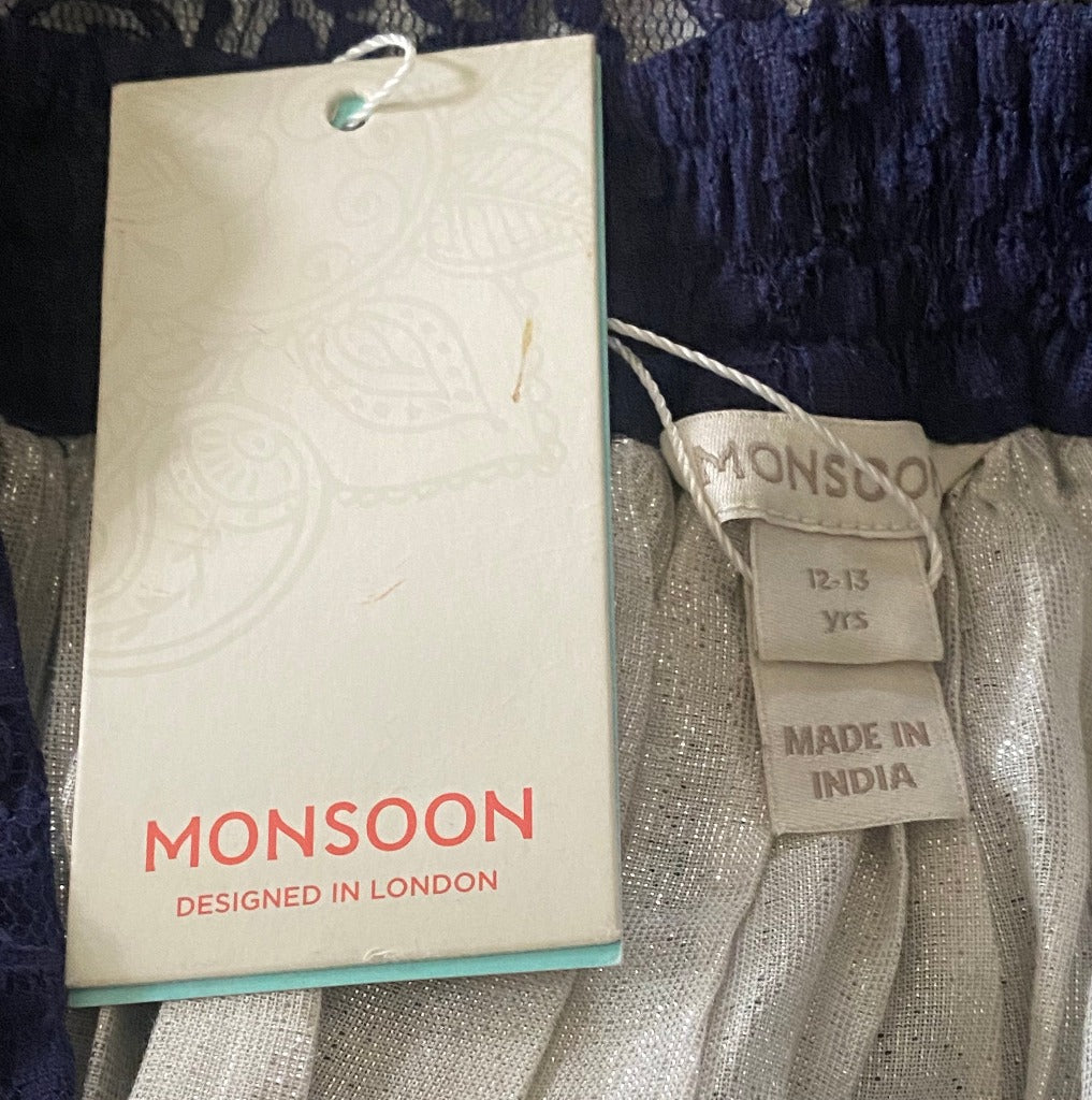 MONSOON Navy Lace Skirt age 12-13yrs NEW with Tags