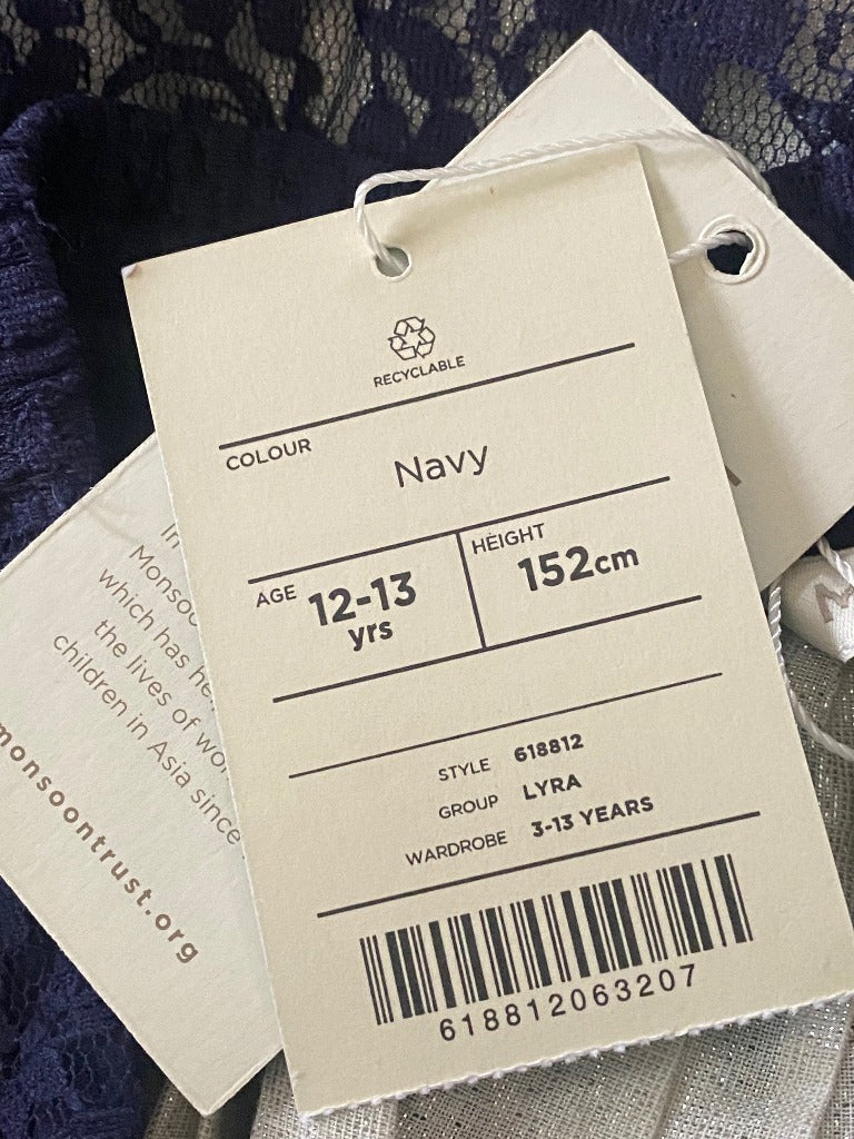 MONSOON Navy Lace Skirt age 12-13yrs NEW with Tags