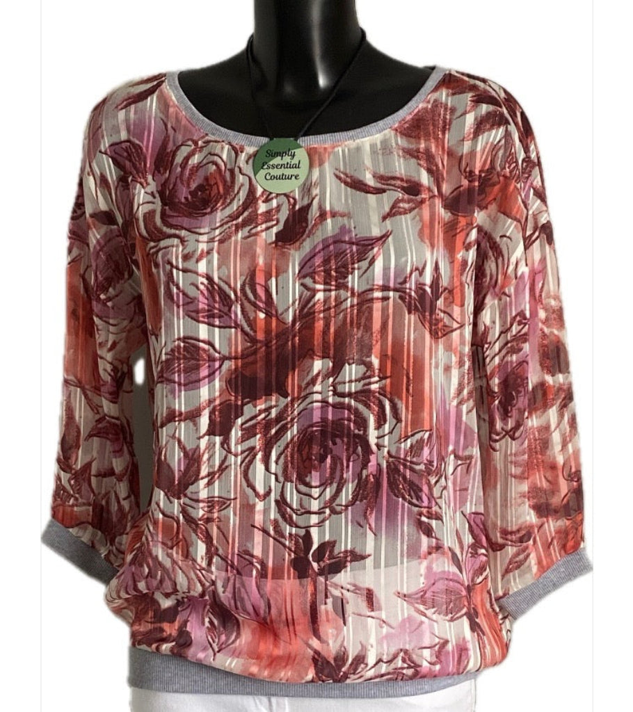 PULLIT Red Flower Patterned Top UK 14