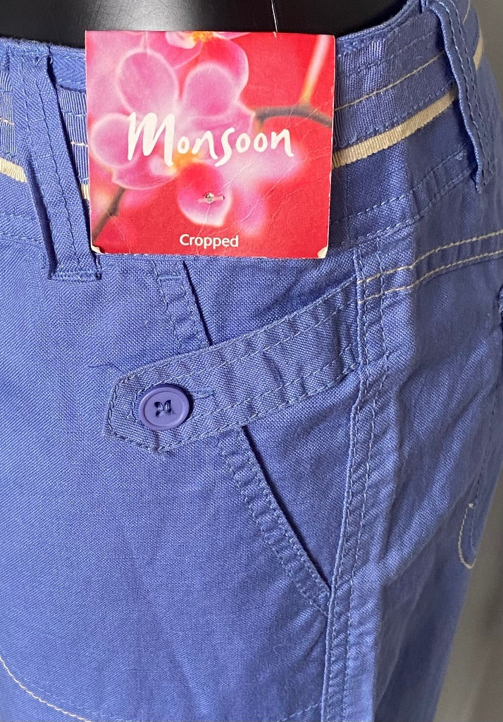 Monsoon Cropped Linen Trousers Size UK12 - NEW with Tags