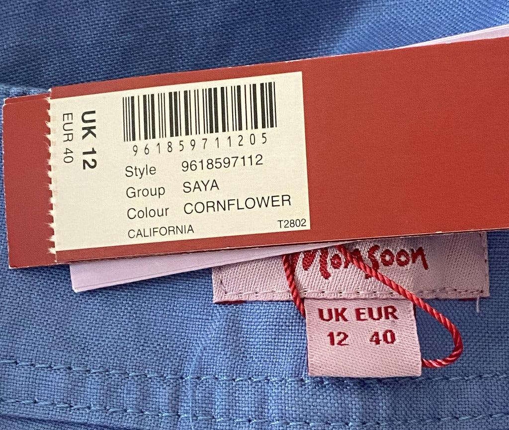 Monsoon Cropped Linen Trousers Size UK12 - NEW with Tags