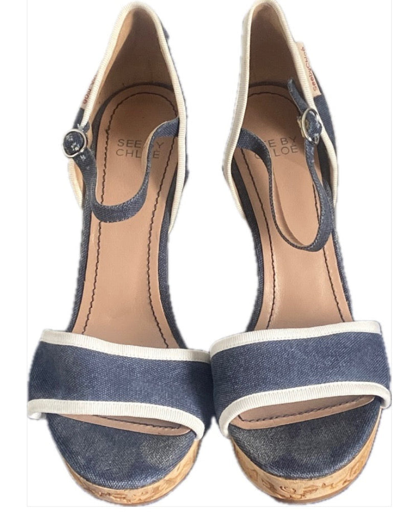 SEE by Chloe Canvas Wedge Sandals - UK7