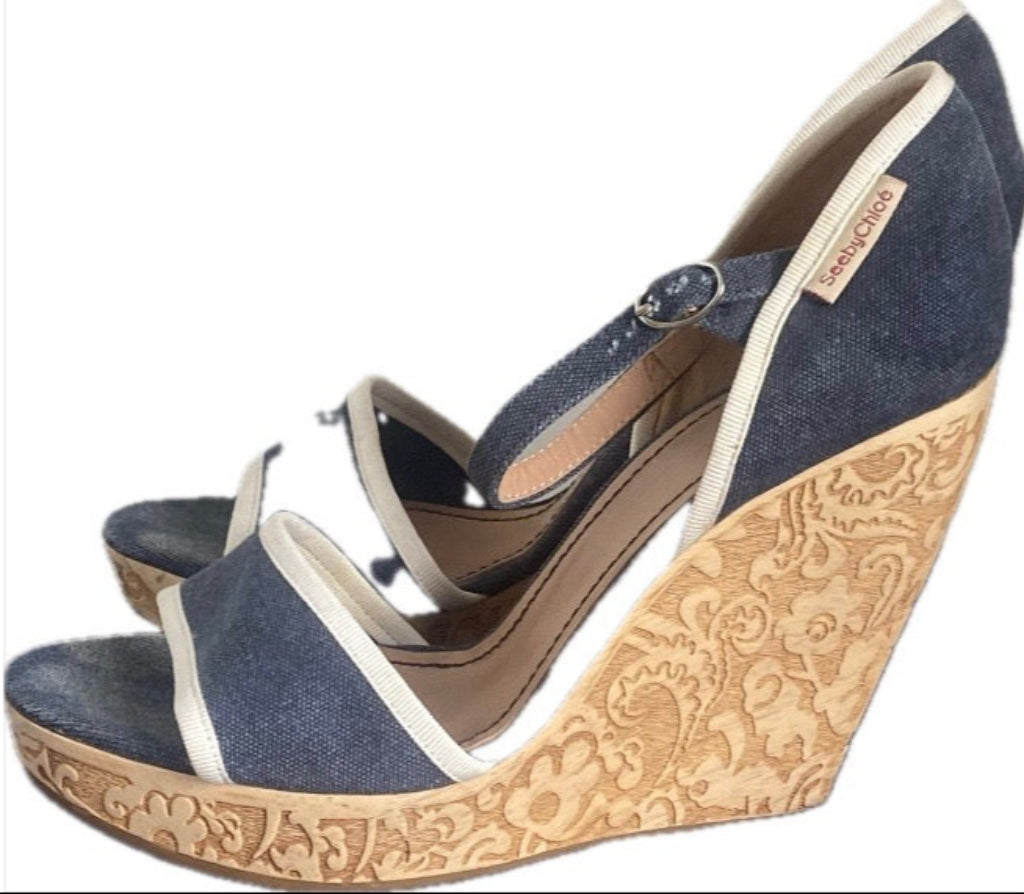 SEE by Chloe Canvas Wedge Sandals - UK7
