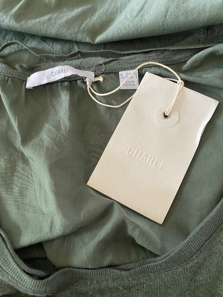CHARLI Khaki Linen Top - Size UK8 New Tags