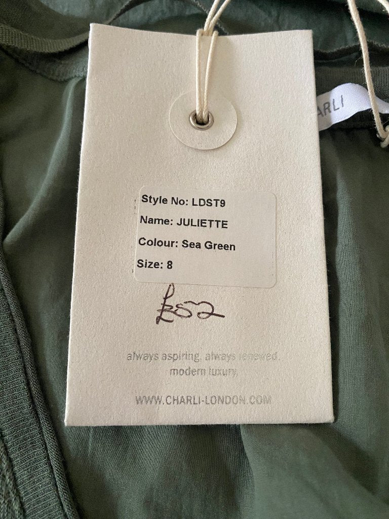 CHARLI Sea Green Linen Top - Size UK8
