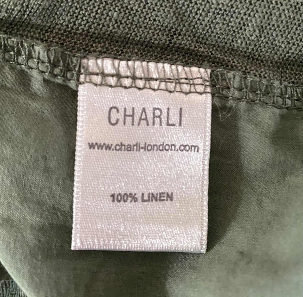 CHARLI Khaki Linen Top - Size UK8