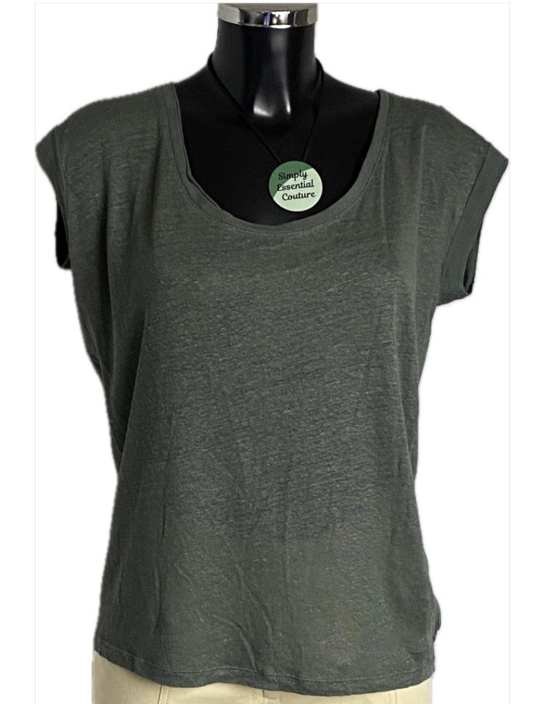 CHARLI Khaki Linen Top - Size UK8